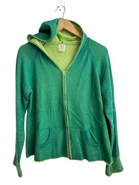 Title Nine Teal Green Waffle Weave Full Zip Hooded Sweater-Mobetta 70 Size Large